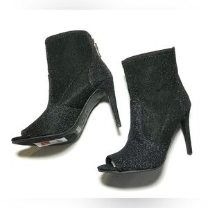 Guess Black Boots Sparkly Finish Open Toe Size 8